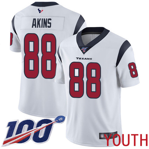 Houston Texans Limited White Youth Jordan Akins Road Jersey NFL Football #88 100th Season Vapor Untouchable